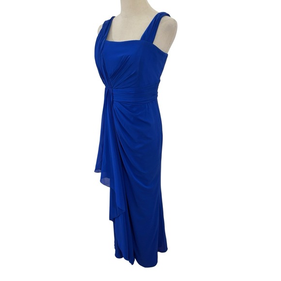 Badgley Mischka Dress Blue Floor Length Silk Sz 4 Draped Black Tie Gown - Picture 4 of 9